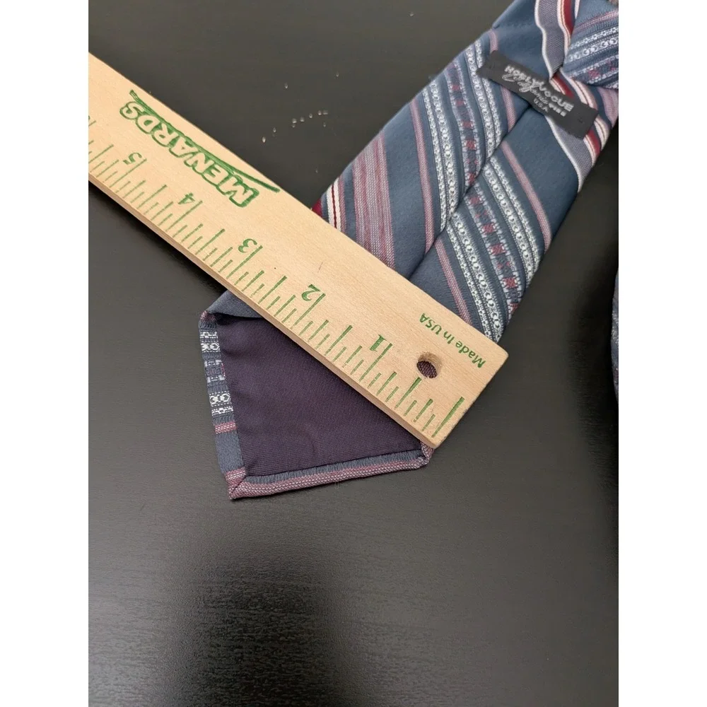 VTG Hollyvogue California TIE NECKTIE 60s 70s  Woven Striped Blue Gray‎ Red 56